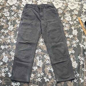 Vintage Carhartt Grey Double Knee Carpenter Dungaree Pants 33x34